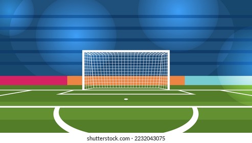 Soccer goalpost with net. Association football goal on field. Qualitative vector illustration for soccer, sport game, championship. Football goal. Soccer game