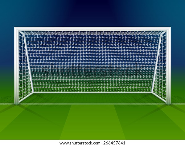 Soccer goalpost with net.\
Association football goal on field. Vector illustration for soccer\
& football, sport game and championship,\
gameplay