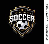 Soccer Gold color Football Badge Logo Design Templates | Sport Team Identity Vector Illustrations isolated on black Background