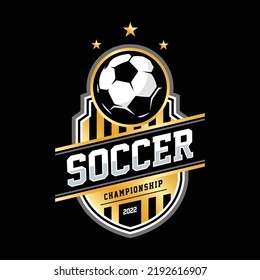 Soccer Gold color Football Badge Logo Design Templates | Sport Team Identity Vector Illustrations isolated on black Background