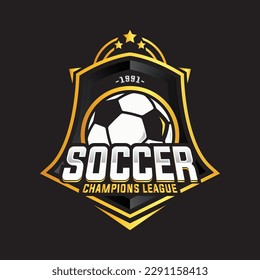 Soccer Gold color Football Badge Logo Design Templates | Sport Team Identity Vector Illustrations isolated on black Background