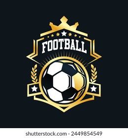 Soccer Gold color Football Badge Logo Design Templates | Sport Team Identity Vector Illustrations isolated on black Background