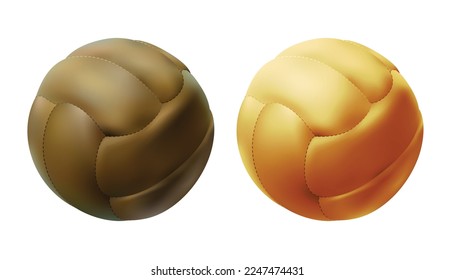 Soccer golden and leather ball isolated on white background. Set of realistic balls 3d design style. 