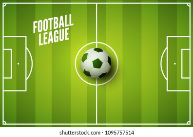 Soccer grass field background. Football green field with ball. Sport stadium area.