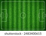 Soccer grass field top view. Green pitch. Sport stadium for baseball or football. Realistic turf texture background. Place for sport match, competition, championship. Vector illustration.