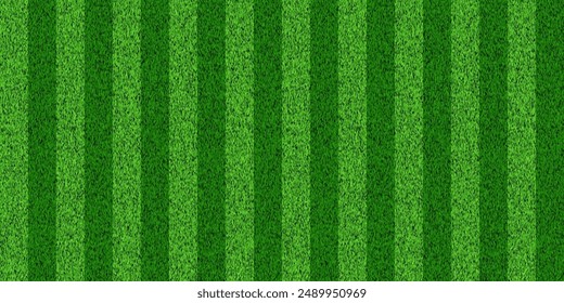 Soccer grass field top view. Green pitch. Sport stadium for baseball or football. Realistic turf texture background. Place for sport match, competition, championship. Vector illustration.