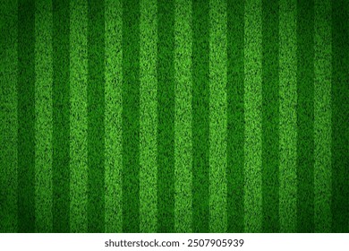 Soccer grass field top view. Green pitch. Sport stadium for baseball or football. Realistic turf texture background. Place for sport match, competition, championship. Vector illustration.