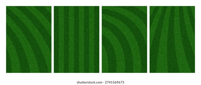 Soccer Grass Green Field Set. Top View of Stadium Pitch Background. Abstract Grass Turf Pattern. Green Realistic Sport Ground Texture for Football and Baseball Games. Vector Stadium Fields Illustration.