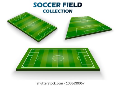 Soccer green field for game. European football field in different point of perspective view. Isolated vector illustration EPS 10