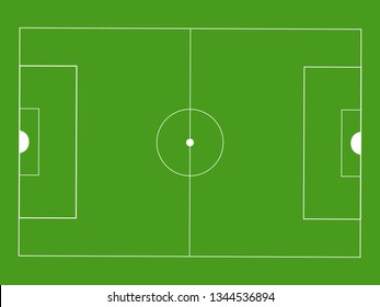 Soccer green field.Vector illustration icons. Aerial view of Soccer field with lines and goals. Soccer field for men and women match