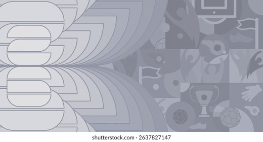 Soccer grey background, football cup accessories, 26 world design trends, vector illustration