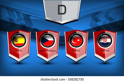 Soccer Group D Team Flags of European, Vector Illustration