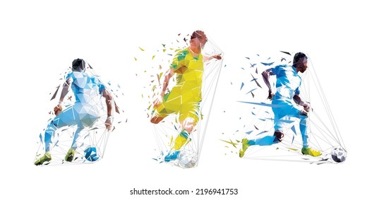 Soccer, group of football players with ball, low polygonal footballers, geometric isolated vector illustration from triangles. Soccer set - Shutterstock ID 2196941753