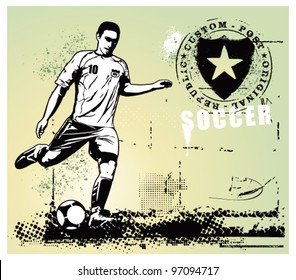 soccer grunge scene with player and gradient background