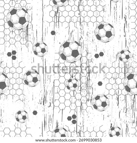 Soccer Grunge Seamless Pattern with Hexagons