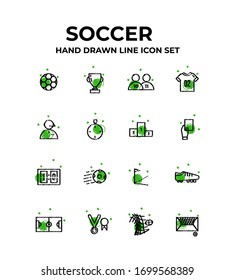 soccer hand drawn icon set. design with sketch style. vintage icon