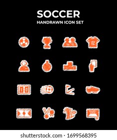 Fußball handgezeichnet Symbol Set. Design mit Skizzenstil. Vintage-Symbol