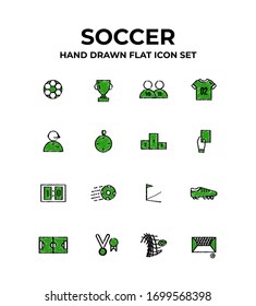 soccer hand drawn icon set. design with sketch style. vintage icon