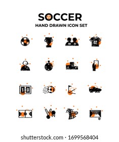 soccer hand drawn icon set. design with sketch style. vintage icon