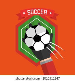 soccer hand holding ball badge sport