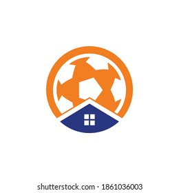 Diseño del logo del vector del hogar del fútbol. Concepto del logo del lugar de fútbol.	