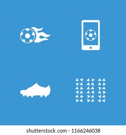 Soccer icon. collection of 4 soccer filled icons such as football ball, football on phone. editable soccer icons for web and mobile.