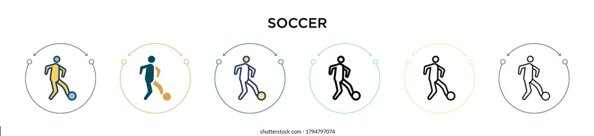 Icono de fútbol en estilo relleno, delgado, contorno y trazo. Ilustración vectorial de dos íconos vectores de fútbol de color y negro se puede utilizar para móviles, ui, web