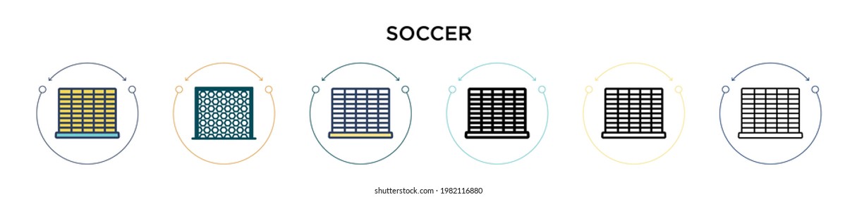 Soccer icon in filled, thin line, outline and stroke style. Vector illustration of two colored and black soccer vector icons designs can be used for mobile, ui, web