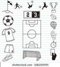 Soccer icon. Football elements and play field, scoreboard