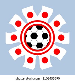 Soccer icon Japan. Vector image of a soccer ball framed with flags of Japan.