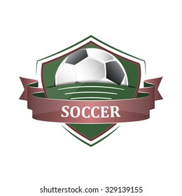Soccer icon, label with ribbon. Vector illustration.
