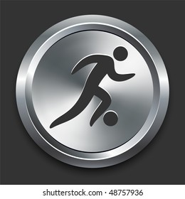 Soccer Icon on Metal Internet Button Original Vector Illustration