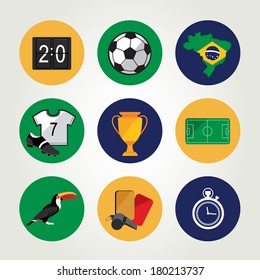 Soccer icon set.  Brazil summer world game. Flat design. Vector illustration.