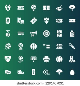 soccer icon set. Collection of 36 filled soccer icons included Punching ball, Fan, Football ball, Ticket, Football shoes, Balls, Brazil, Ball, Penalty, Fans, Training whistle