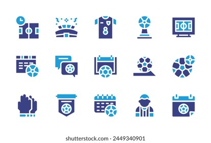 Soccer icon set. Duotone color. Vector illustration. Containing soccer, football player, stadium, football, schedule, calendar, gloves, betting, shirt.