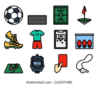 Soccer Icon Set. Editable Bold Outline With Color Fill Design. Vector Illustration.
