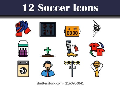 Soccer Icon Set. Editable Bold Outline With Color Fill Design. Vector Illustration.