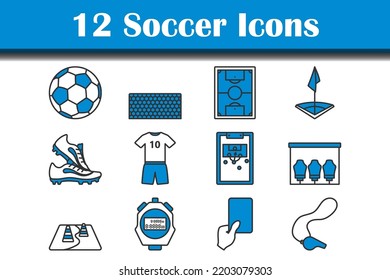 Soccer Icon Set. Editable Bold Outline With Color Fill Design. Vector Illustration.