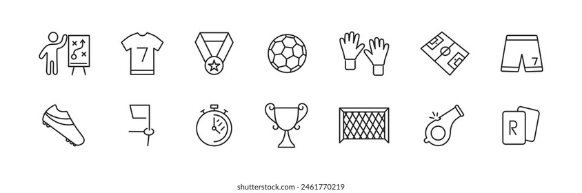 Soccer icon set. Football line icons. Vector illustration.