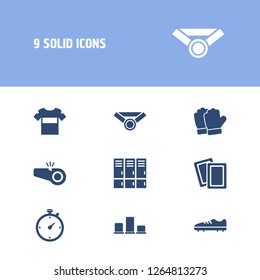 Soccer icon set and lockers with t-shirt, card and football shoes. Polo related soccer icon vector for web UI logo design.