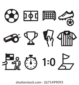 Soccer Icon Set Pack Minimalist Black and White Vector Graphics 