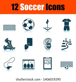 Soccer Icon Set. Shadow Reflection Design. Vector Illustration.