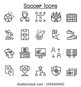 Soccer icon set in thin line style