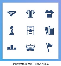 Soccer icon set and winner with judge t-shirt, stadium and award. Podium related soccer icon vector for web UI logo design.