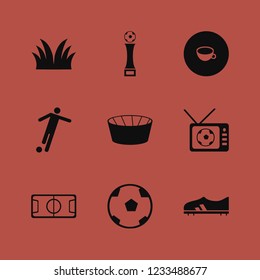 soccer icon. soccer vector icons set football player, soccer ball, football cup and football stadium