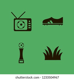 soccer icon. soccer vector icons set football cup, football shoe, grass and football tv match