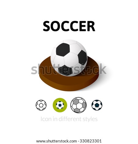 Soccer icon, vector symbol in flat, outline and isometric style