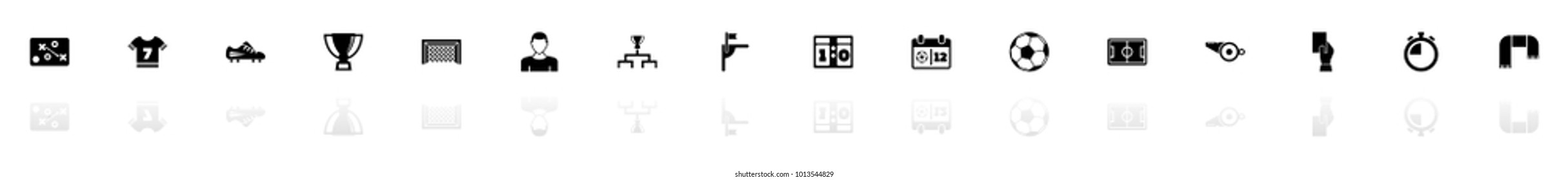 Soccer icons - Black horizontal Illustration symbol on White Background with a mirror Shadow reflection. Flat Vector Icon.