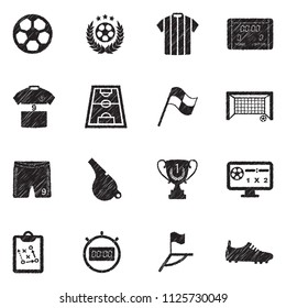 Soccer Icons. Black Scribble Design. Vector Illustration.