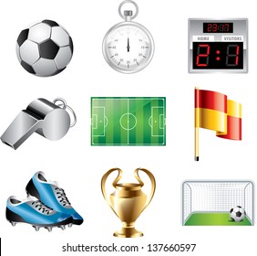 iconos de fútbol conjunto vectorial detallado